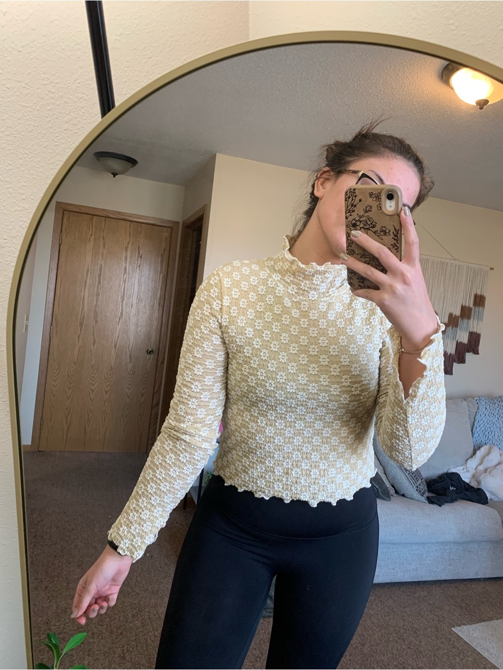 Promesa Cream Floral Mock Neck Long Sleeve Top